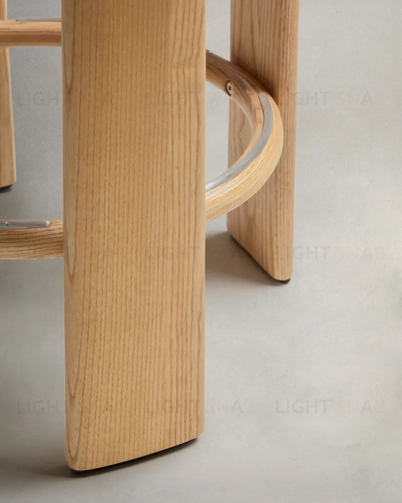 Granite Полубарный табурет из бежевого шенилла и массива ясеня в натуральной отделке 65 см 420259