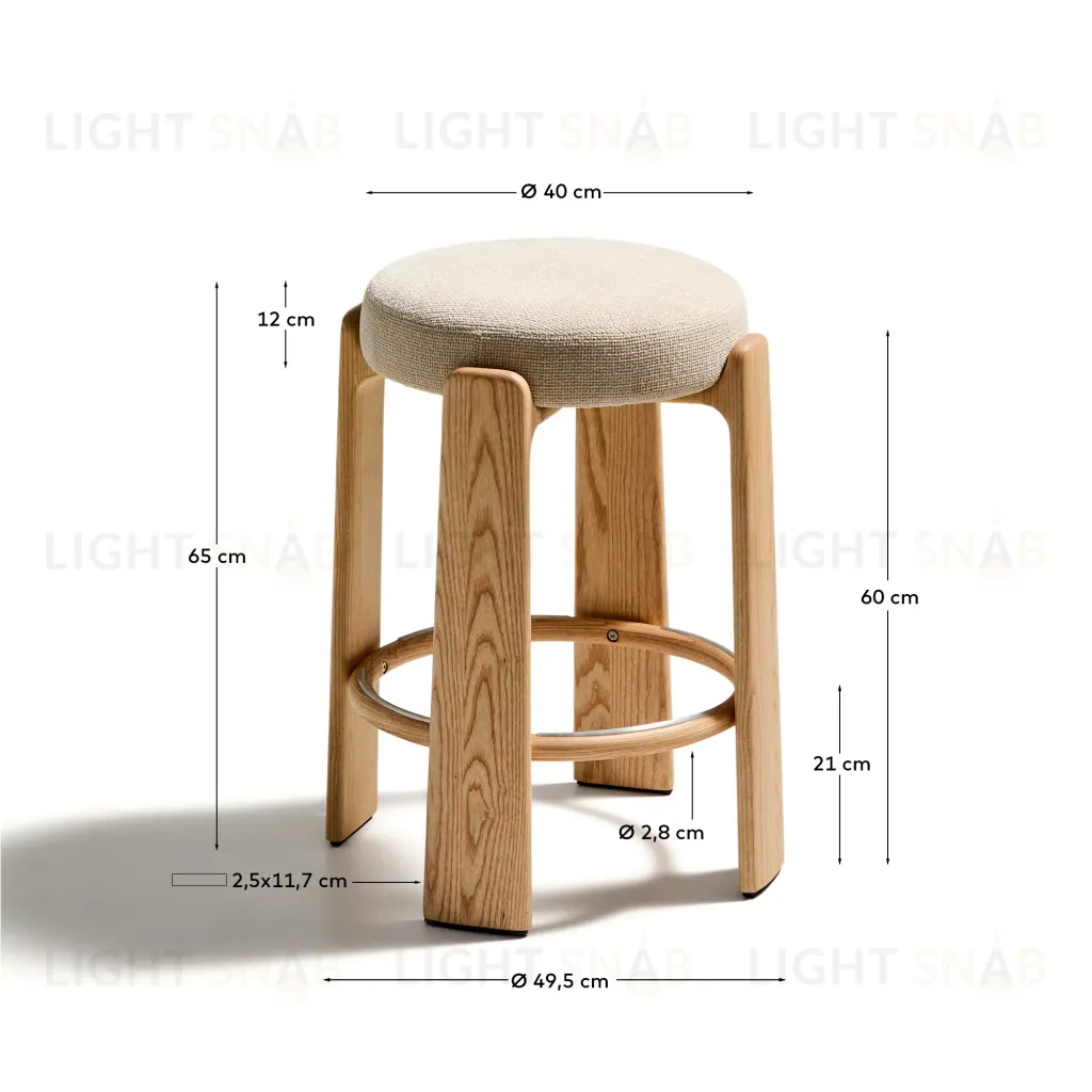Granite Полубарный табурет из бежевого шенилла и массива ясеня в натуральной отделке 65 см 420259