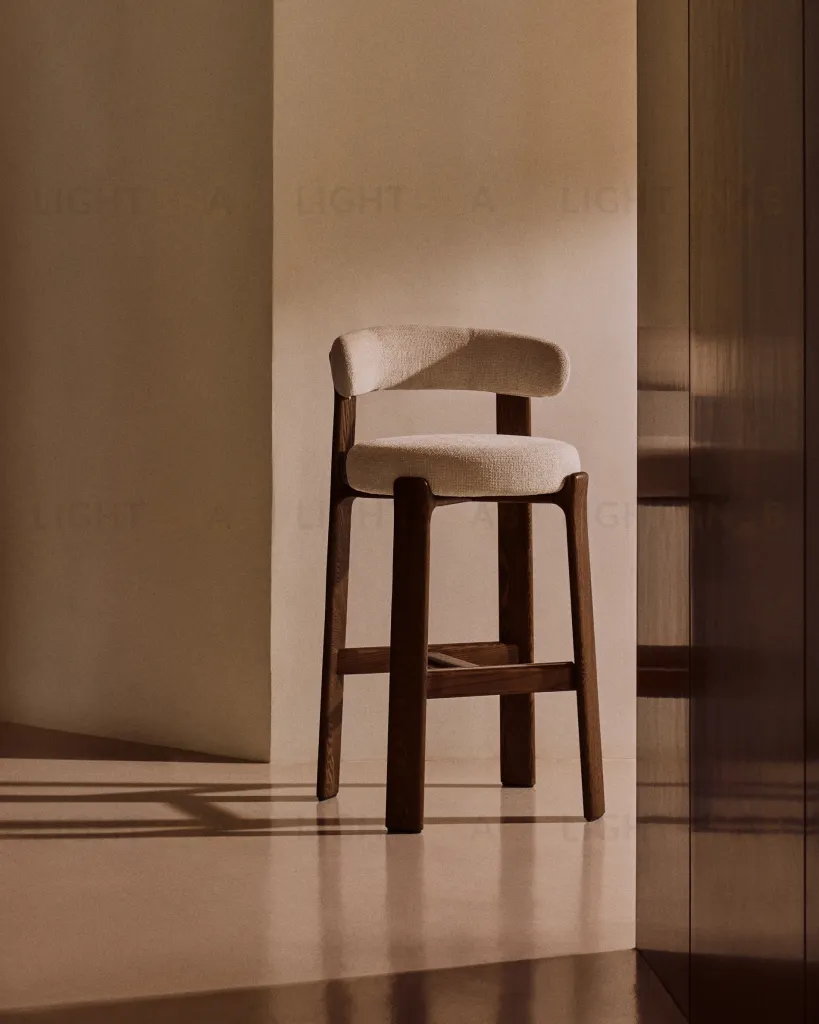 Барный стул Granite из бежевого шенилла и ясеня с отделкой орех 75 см 301963