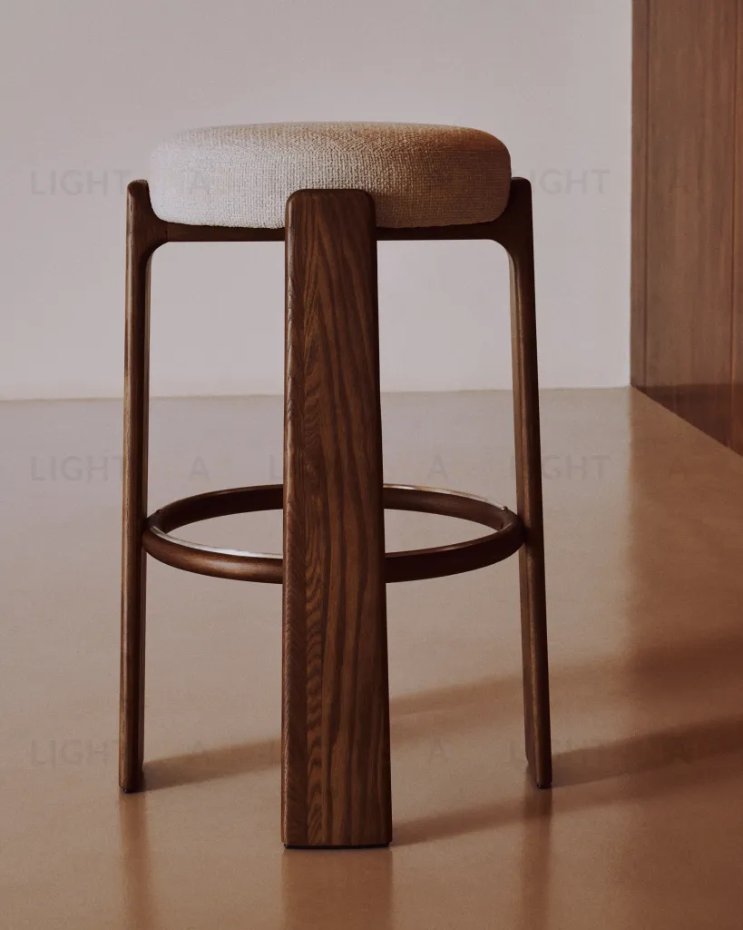 Granite Барный табурет из бежевого шенилла и массива ясеня в отделке орех 75 см 420263