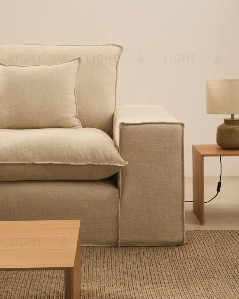 Anarela бежевый льняной диван 2-местный со съемным чехлом и подушками 240 см 409779