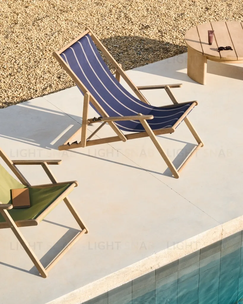 Vilara Складной шезлонг для улицы в полоску синего и бежевого цвета 262379