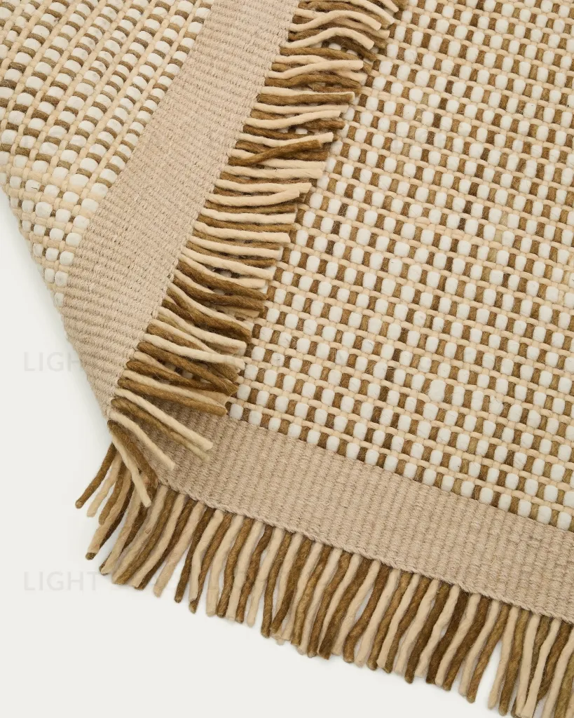 Ковер из шерсти Blart бежевого цвета с контрастной полосой по бокам 160 x 230 см 254163