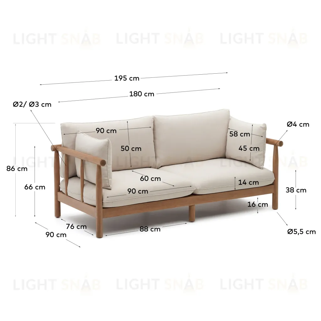 Sacova 2-местный диван из массива эвкалипта 195 см 158162