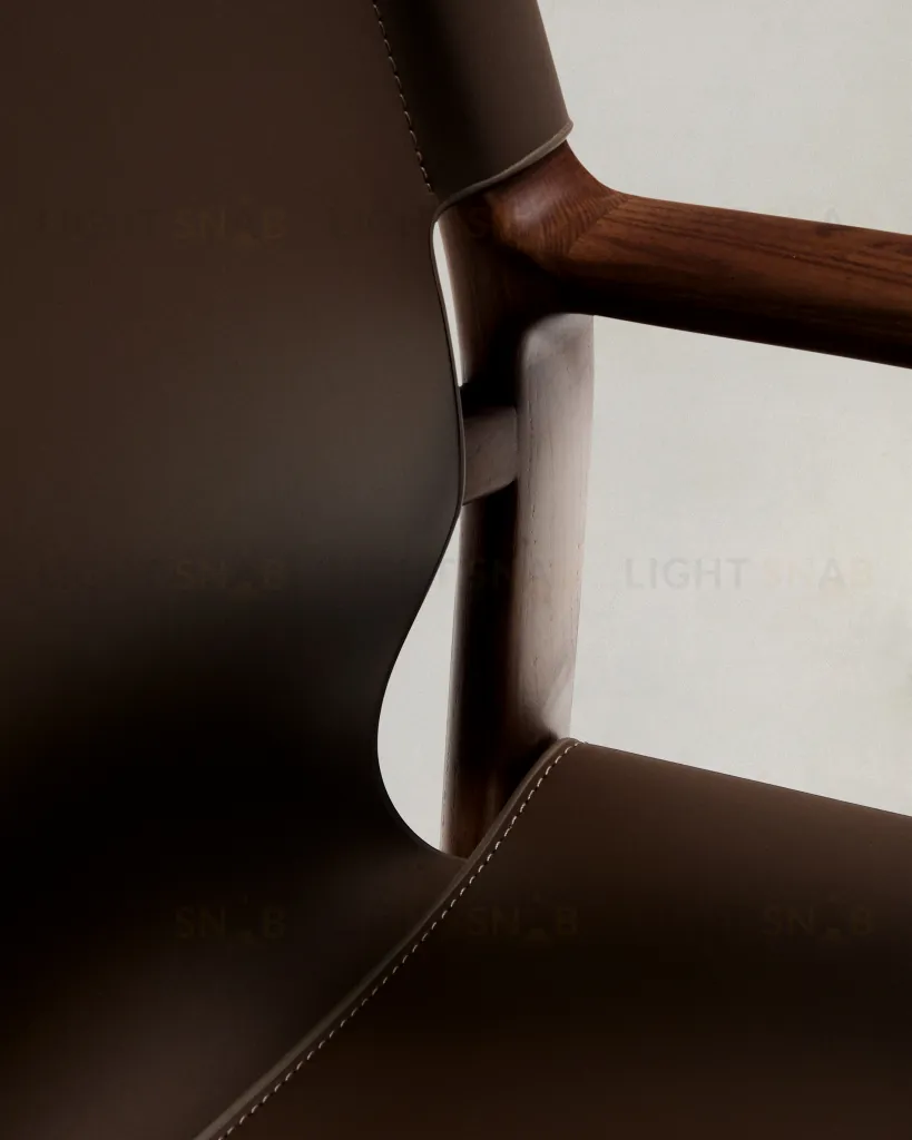 Стул Jan из переработанной кожи темно-коричневого цвета и ясеня в ореховом цвете 301328
