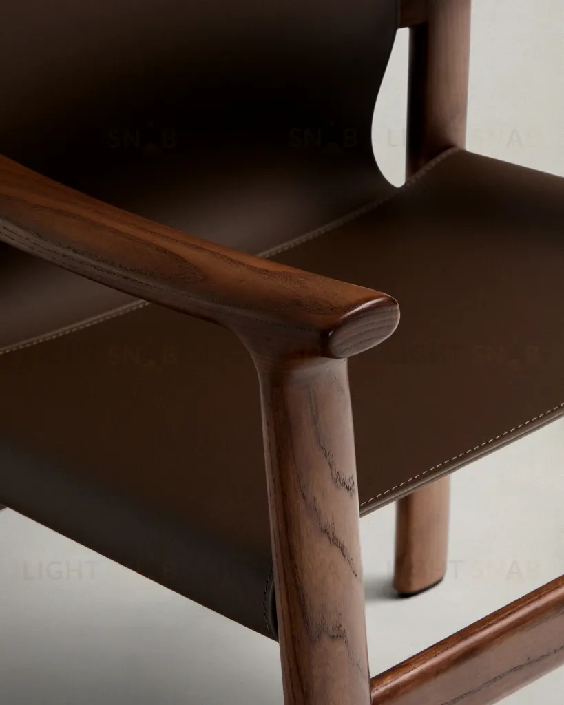 Стул Jan из переработанной кожи темно-коричневого цвета и ясеня в ореховом цвете 301328