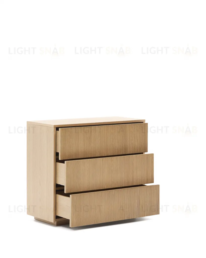 Комод Helvine с 3 ящиками из дубового шпона и закаленного стекла, 86 x 79 209203