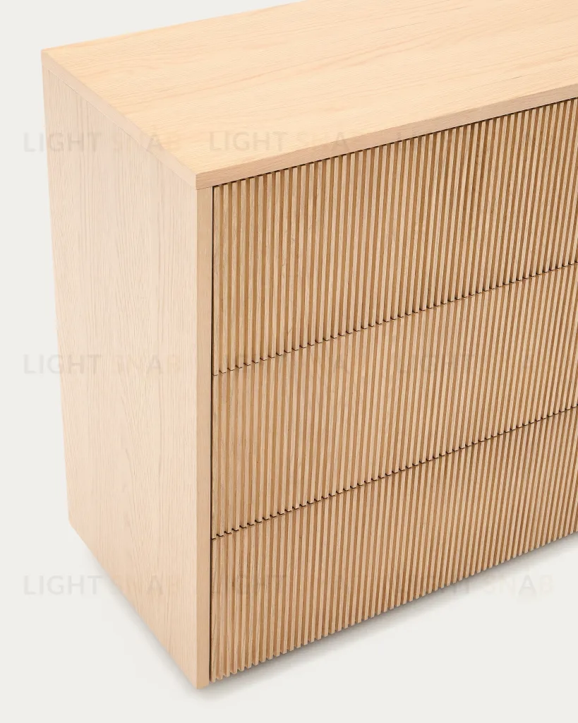 Комод Helvine с 3 ящиками из дубового шпона и закаленного стекла, 86 x 79 209203