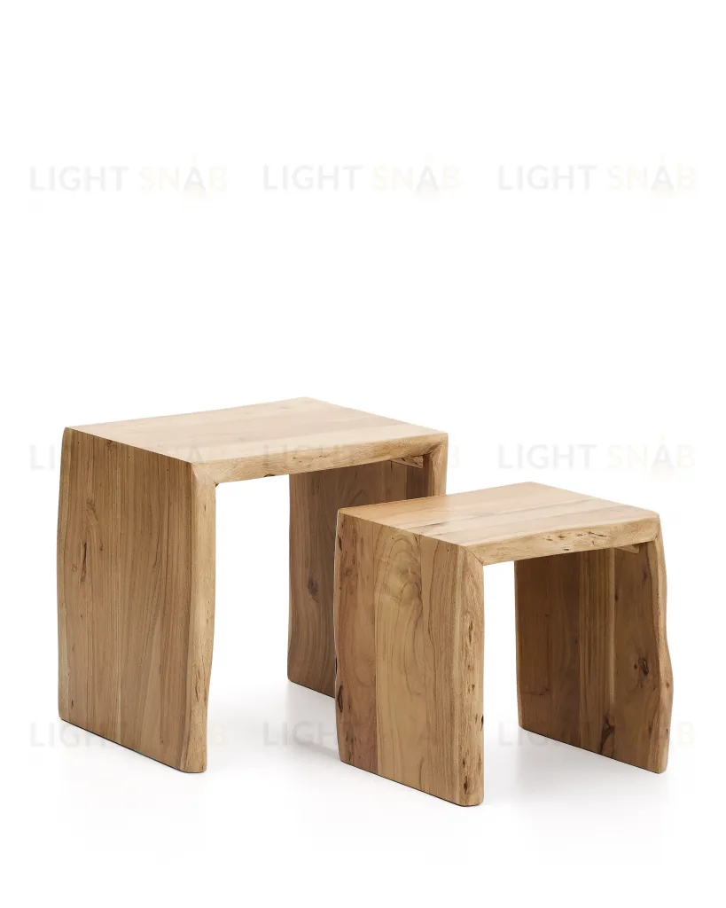 Комплект из 2-х столиков Lomiri из массива акации с выбеленной отделкой 50 x 42 см/34 x 42  419813