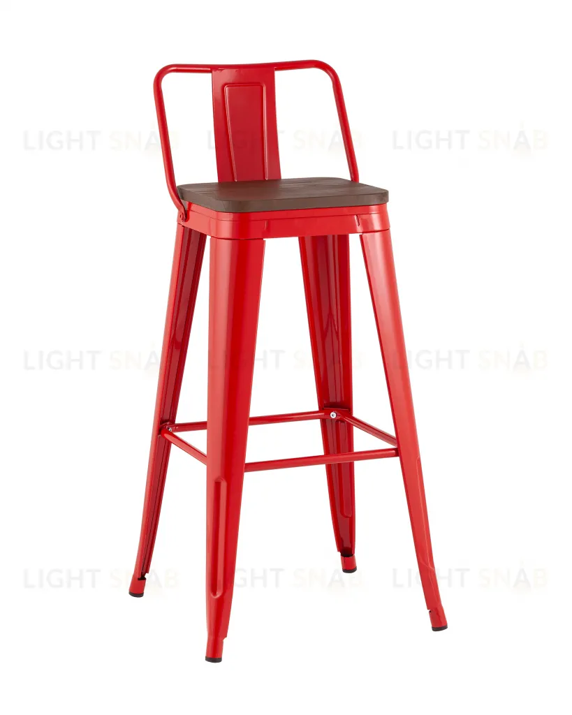 Стул барный TOLIX со спинкой красный глянцевый + темное дерево KD УТ000042113