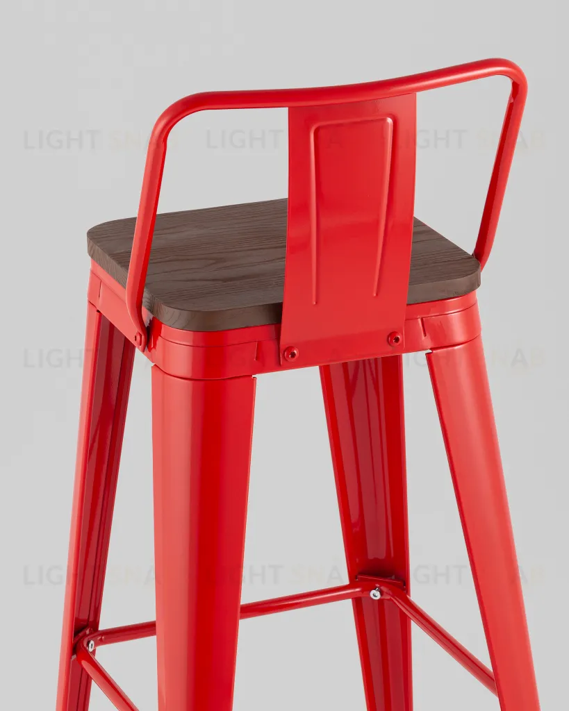 Стул барный TOLIX со спинкой красный глянцевый + темное дерево KD УТ000042113