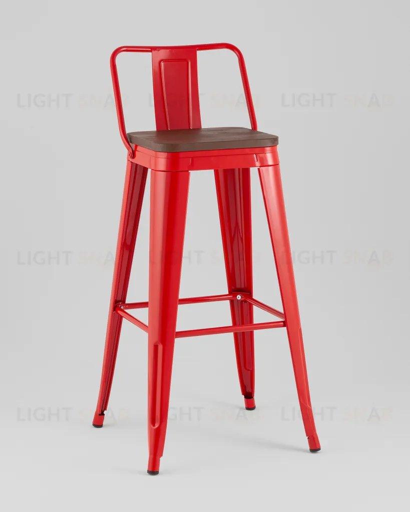 Стул барный TOLIX со спинкой красный глянцевый + темное дерево KD УТ000042113