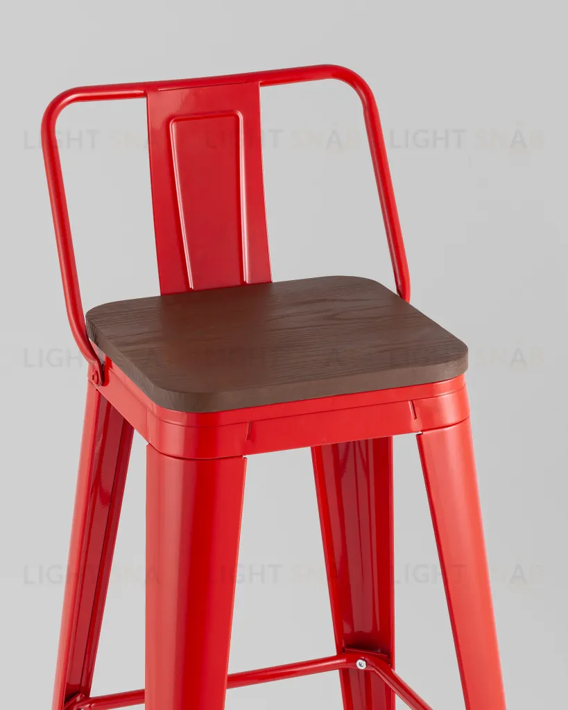 Стул барный TOLIX со спинкой красный глянцевый + темное дерево KD УТ000042113