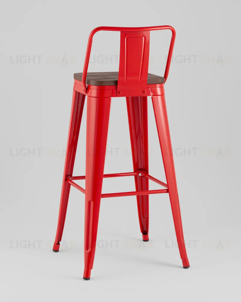 Стул барный TOLIX со спинкой красный глянцевый + темное дерево KD УТ000042113