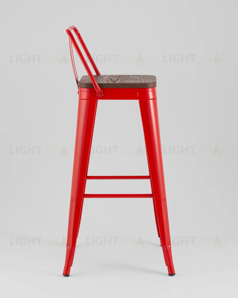 Стул барный TOLIX со спинкой красный глянцевый + темное дерево KD УТ000042113