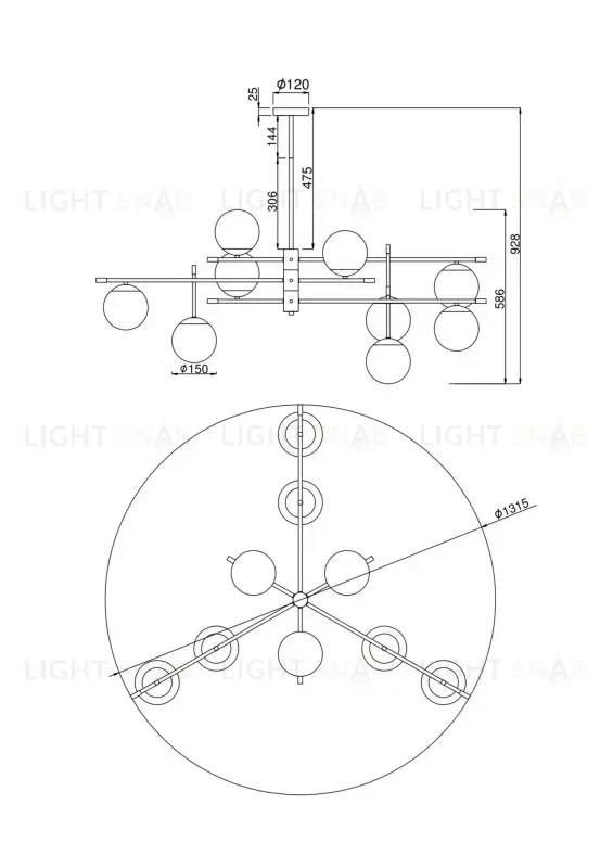 Люстра на штанге Maytoni MOD048PL-09G MOD048PL-09G