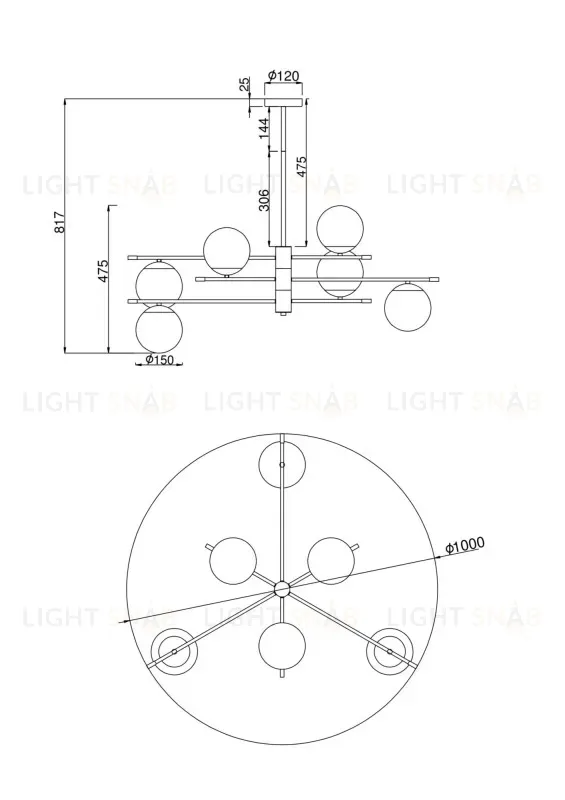 Люстра на штанге Maytoni MOD048PL-06G MOD048PL-06G