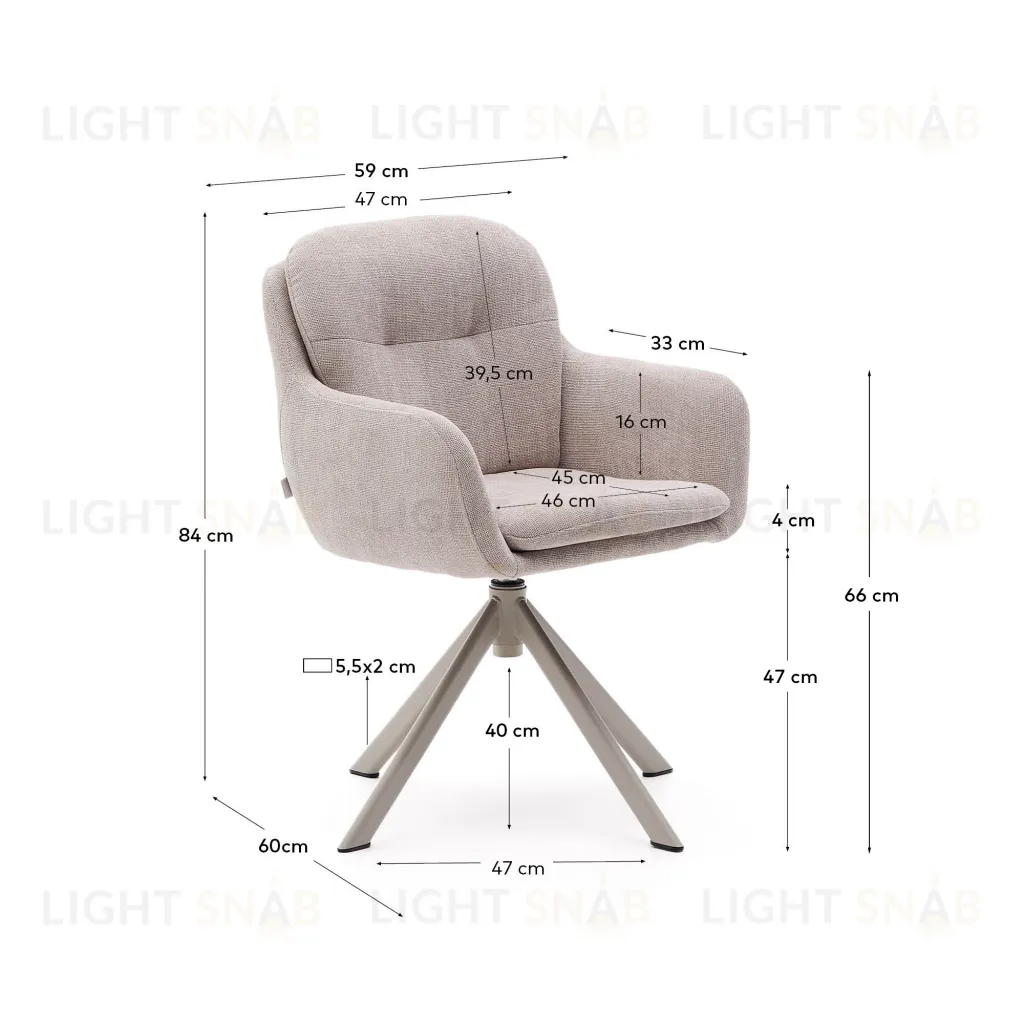 Поворотное кресло Lexa из бежевой синели с бежевыми ножками 229369