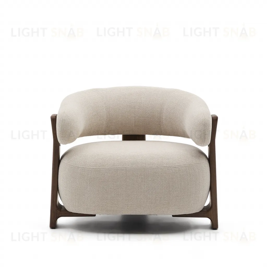 Granite Кресло из бежевого шенилла и массива ясеня в отделке орех 207783