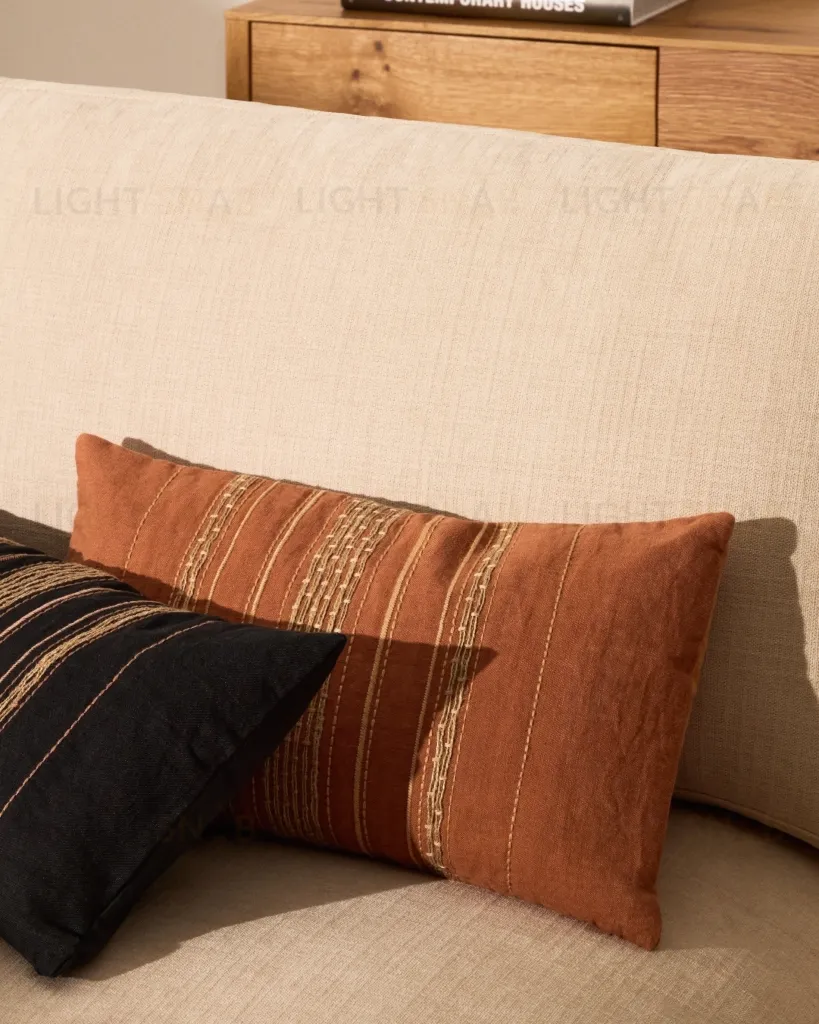 Чехол для подушки из льна Sairu оранжевого цвета с вышивкой из джута 30 x 50 см 262057