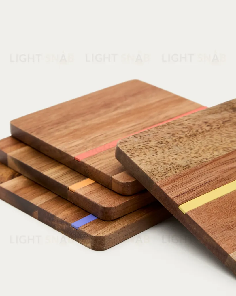 Zairin Набор из 4 подставок из акации и вставками из разноцветного металла 254241