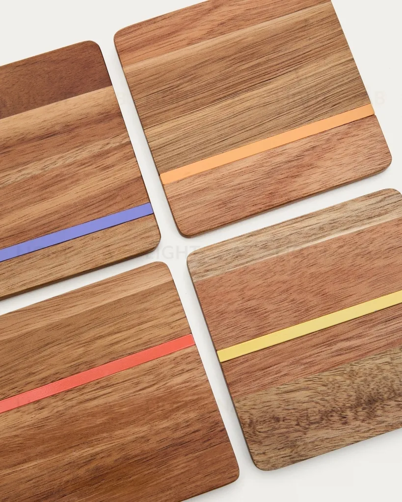 Zairin Набор из 4 подставок из акации и вставками из разноцветного металла 254241