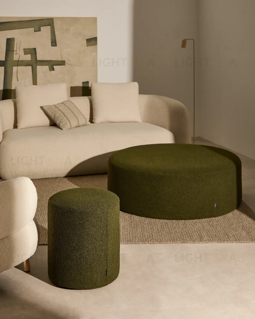 Пуф Kaeli со съемным чехлом из зеленого букле Ø 43 см 212469