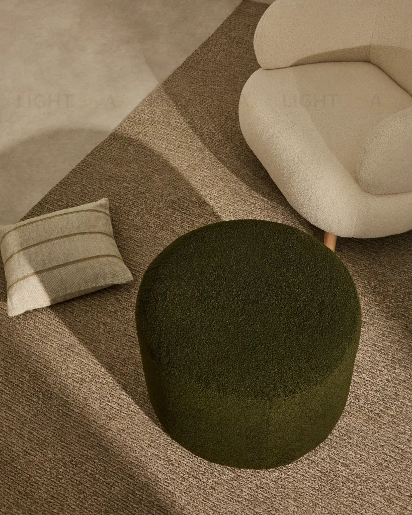 Пуф Kaeli со съемным чехлом из зеленого букле Ø 43 см 212469