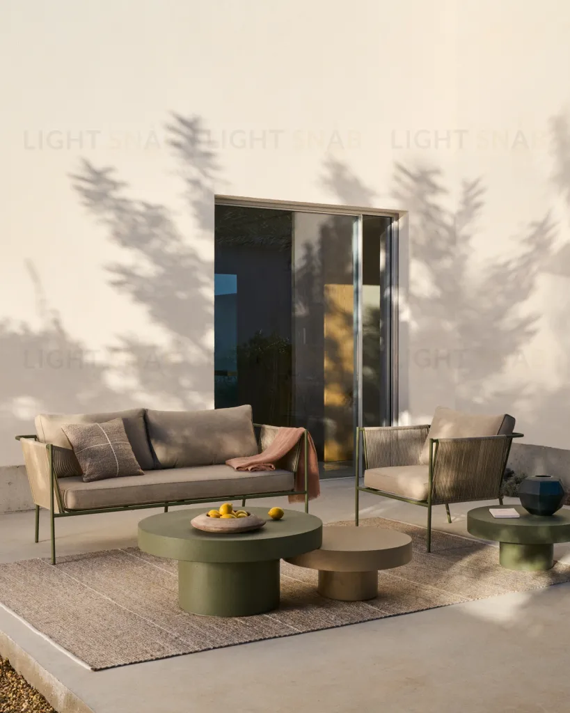 Уличный 2-х местный диван Zivia из веревки цвета экрю и стали зеленого цвета 254524