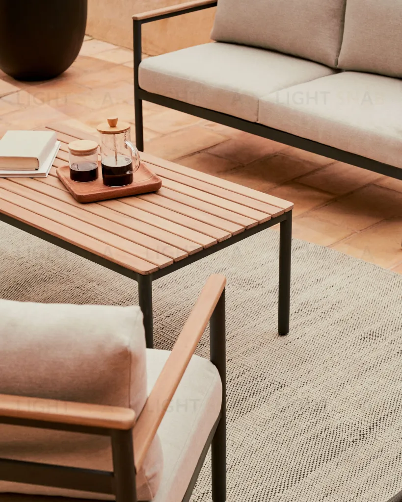 Aiguafreda Набор из 2-местного дивана, 2 кресел и журнального столика из серого алюминия и акации 158150