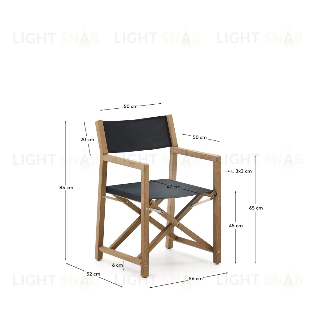 Складное уличное кресло Vilara из акации и текстиля черного цвета 262381