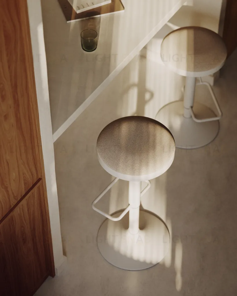 Табурет Zaib из бежевой синели и белой матовой стали, высота 58-80 см. 166643