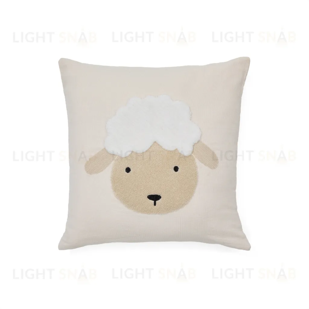 Чехол для подушки Milu из бежевого хлопка с вышивкой в виде овцы 45 x 45 см 210388
