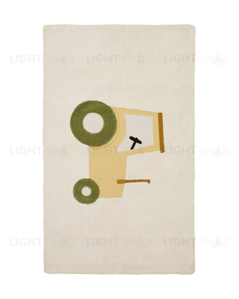 Ковер Pecky бежевый 100% хлопок с рисунком трактора 90 x 150 см 210436