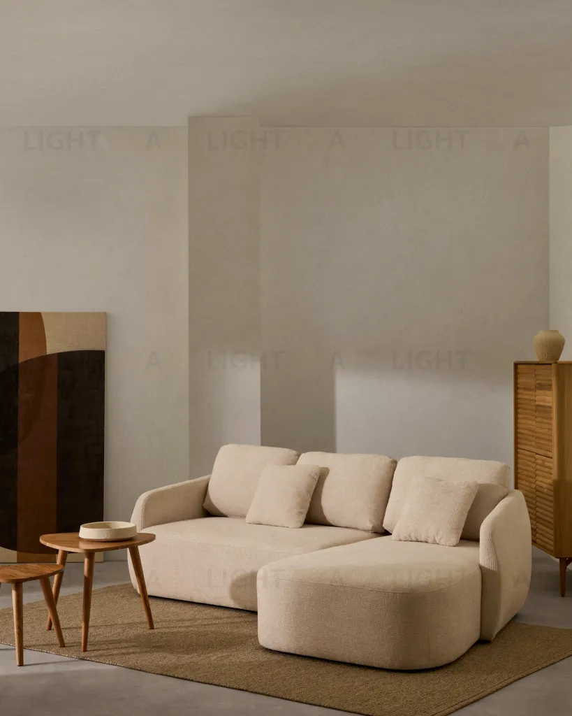 Laira 3-местный диван-кровать из шенилла с шезлонгом справа цвет экрю 246 см 251370