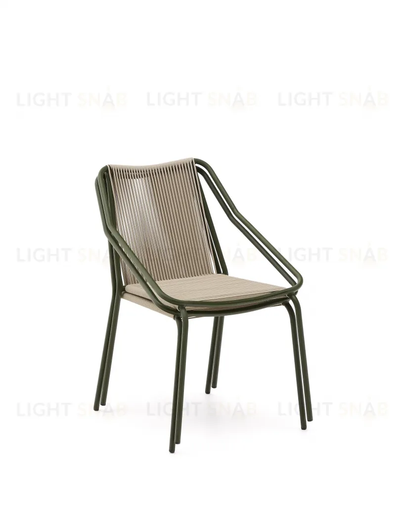 Садовое кресло Zivia из веревки цвета экрю и оцинкованной стали зеленого цвета 254033