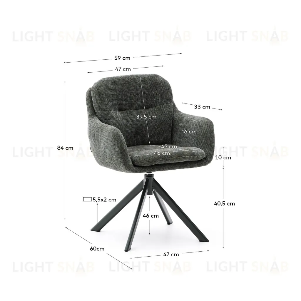 Lexa Вращающееся кресло из зеленого шенилла и стальными зелеными ножками 218525