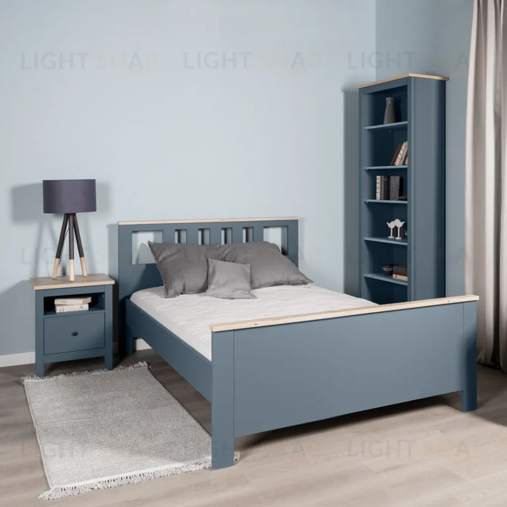 2.08.04.060.16 САГА кровать двойная 140х200 темно-бирюзовая/ясень 2.08.04.060.16