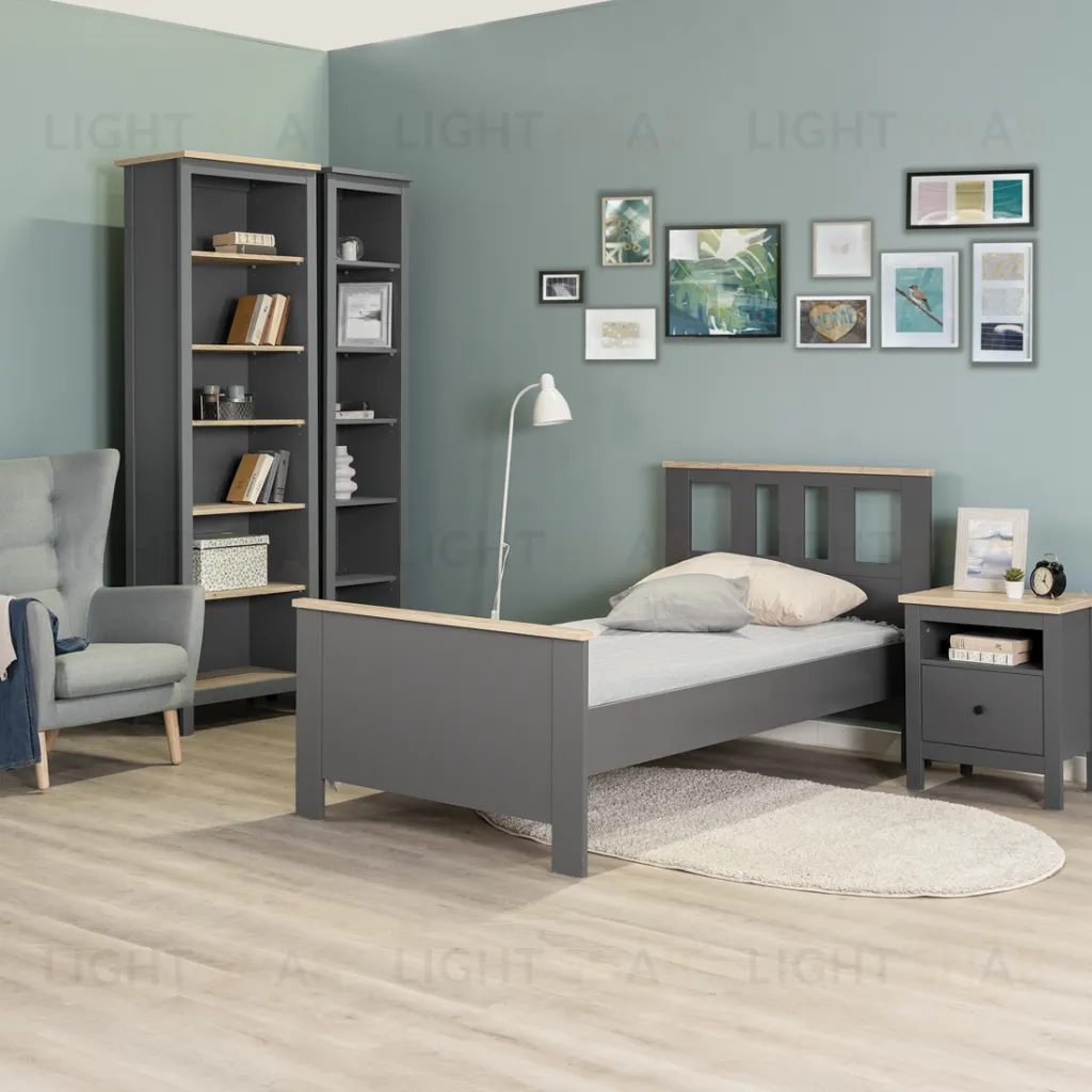 2.08.04.050.15 САГА кровать одинарная 90х200 серая/ясень 2.08.04.050.15