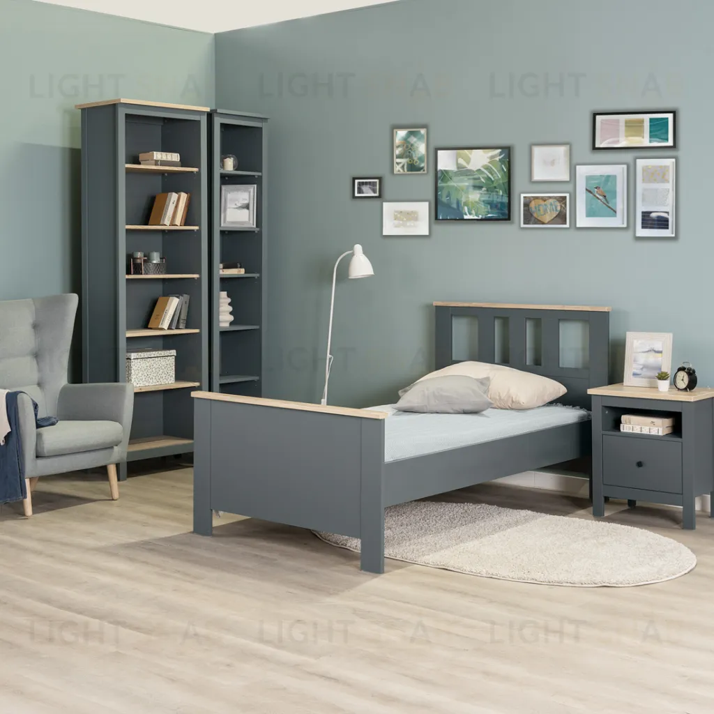 2.08.04.050.16 САГА кровать одинарная 90х200 темно-бирюзовая/ясень 2.08.04.050.16