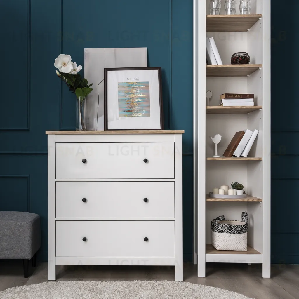 2.08.02.020.14 САГА комод 3 ящика белый/ясень 2.08.02.020.14