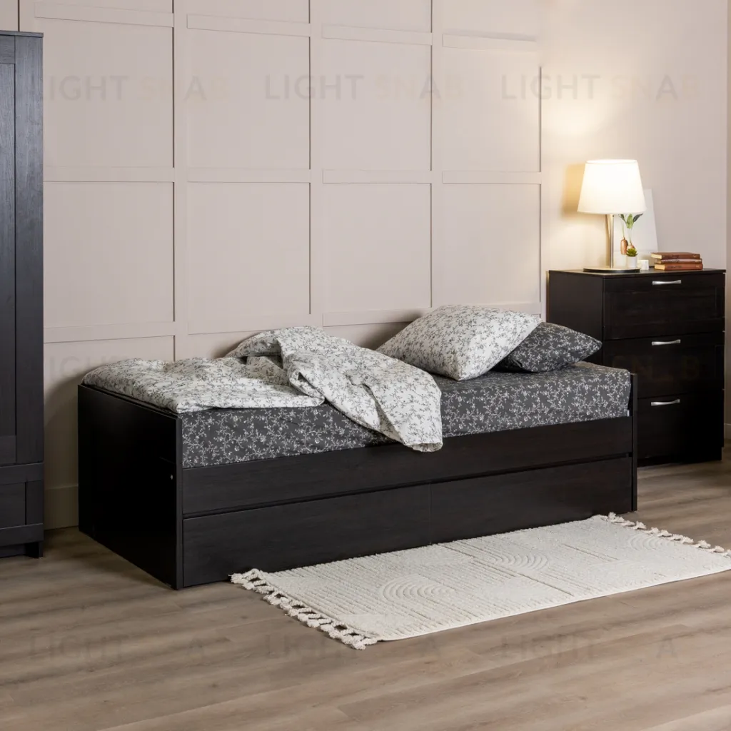 Кровать двухспальная СИРИУС раздвижная с ящиками для хранения, с ортопедическим основанием 90/180х200, цвет Дуб Венге 2.02.08.450.5