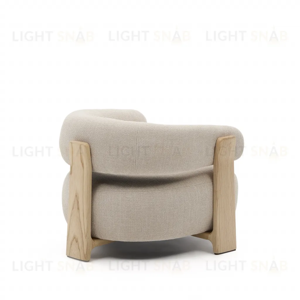 Granite Кресло из бежевого шенилла и массива ясеня в натуральной отделке 207779