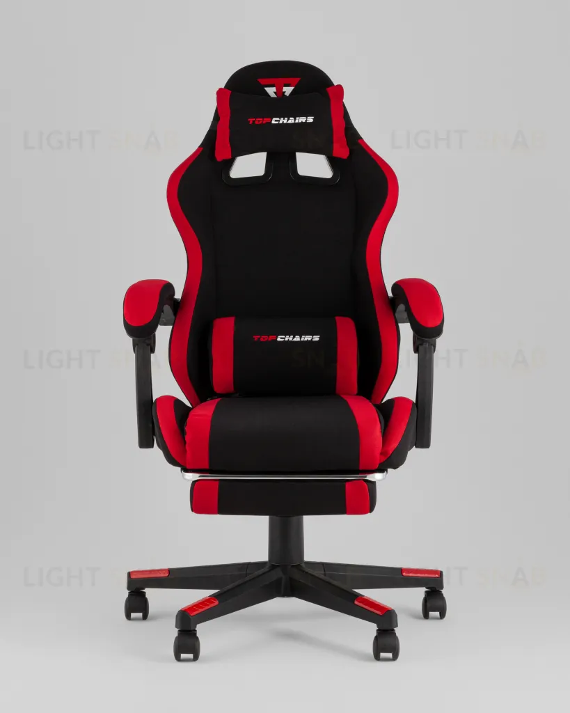 Кресло спортивное TopChairs Prophet с оттоманкой ткань черно-красный УТ000039482