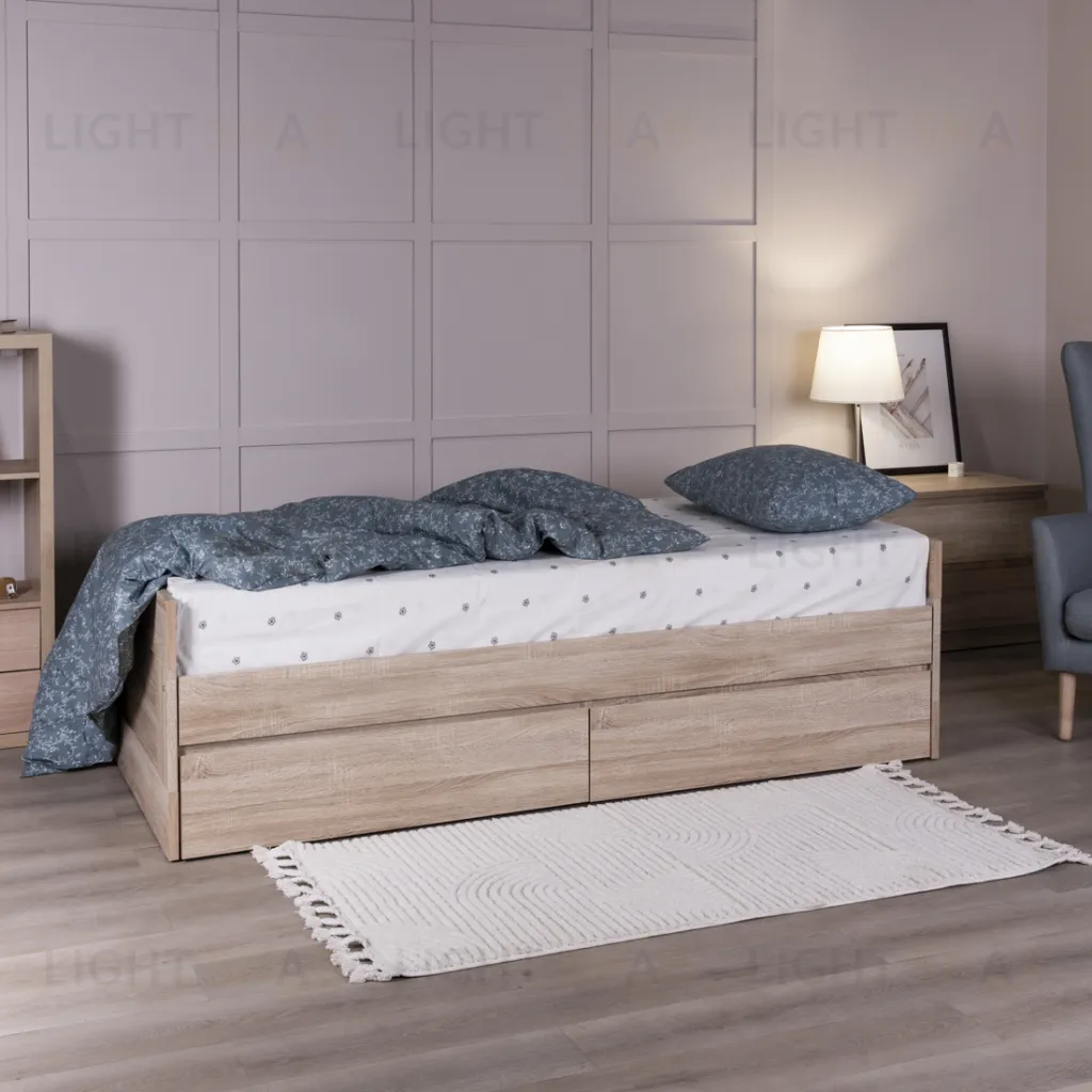 Кровать двухспальная СИРИУС раздвижная с ящиками для хранения, с ортопедическим основанием 90/180х200, цвет Дуб Сонома 2.02.08.450.3
