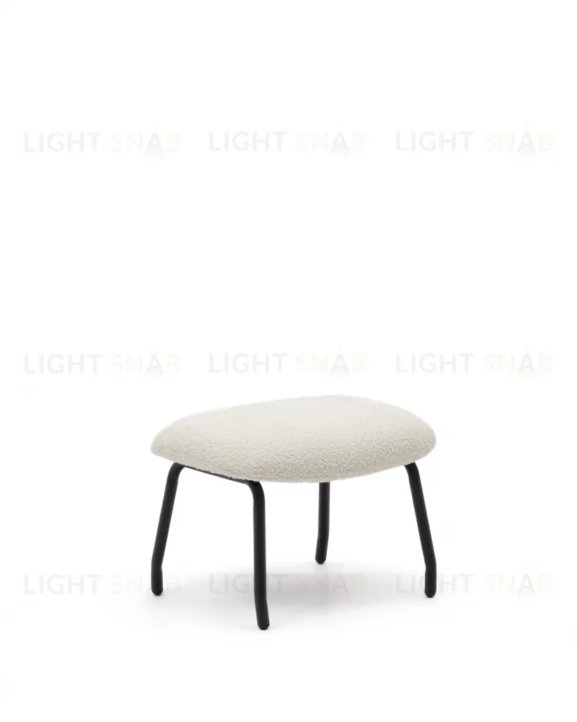 Belina Пуф для ног из белой ткани букле и стали с черной отделкой 178040