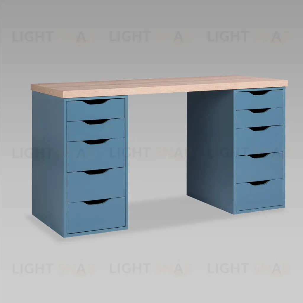 S01170 Ингар 2/55 стол письменный 140x75x55, дуб беленый/серо-бирюзовый S01170