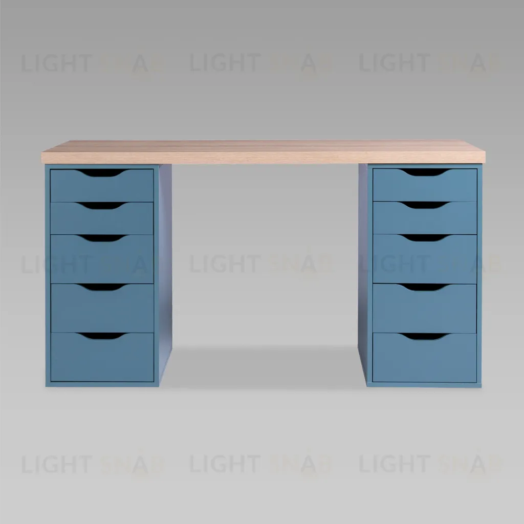 S01170 Ингар 2/55 стол письменный 140x75x55, дуб беленый/серо-бирюзовый S01170