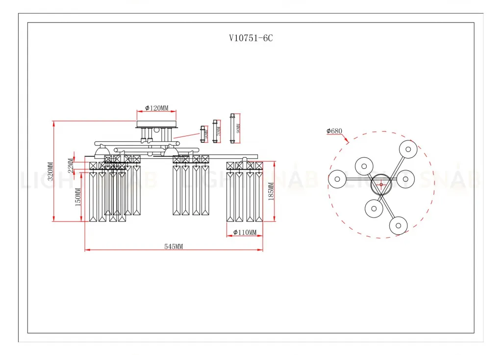 Люстра потолочная Moderli V10751-6C Everly УТ000037840