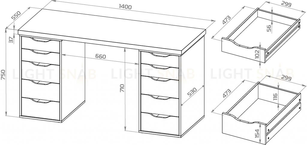 Стол письменный Ингар белый, 140x75, с двумя тумбами S00470